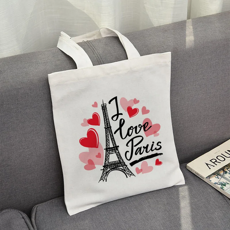 I Love Paris Printing Women Handbag Funny Stylish Vintage Daily Summer Casual Shoulder Bag Versatile Harajuku Canvas Tote Bag