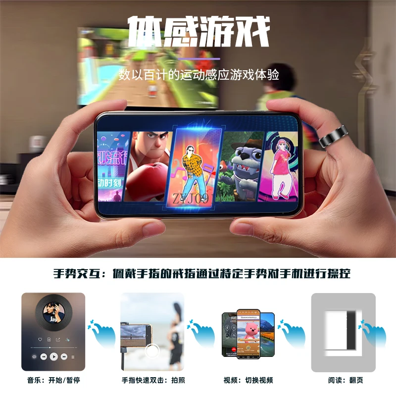 แหวนอัจฉริยะเทคโนโลยีสีดําสุขภาพกีฬาตรวจจับอัตราการเต้นของหัวใจทุกสภาพอากาศแหวนกันน้ําบลูทูธนอนหลับ