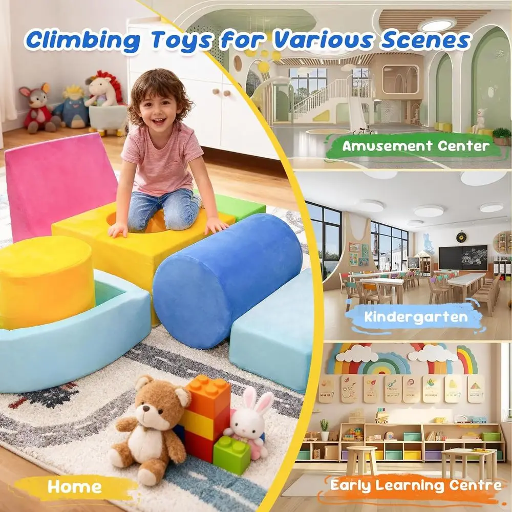 7-Piece Toddler Foam Block Set, Colorful Indoor Gym for Crawling, Climbing, Sliding, Ages 1-3