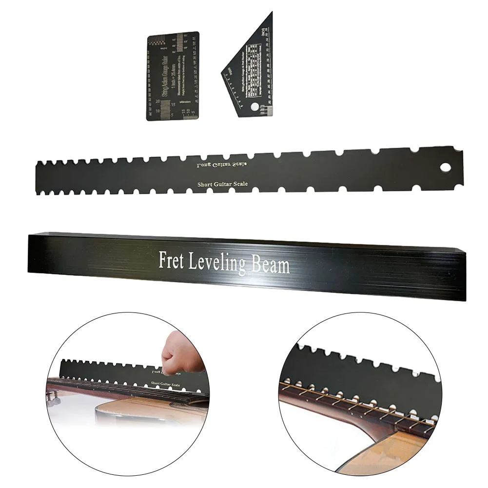 4Pcs Luthier Tools Guitar Neck Straight Edge Fret Leveling Beam Ruler Kit Set Stainless Steel Guitar Luthier Tools Black