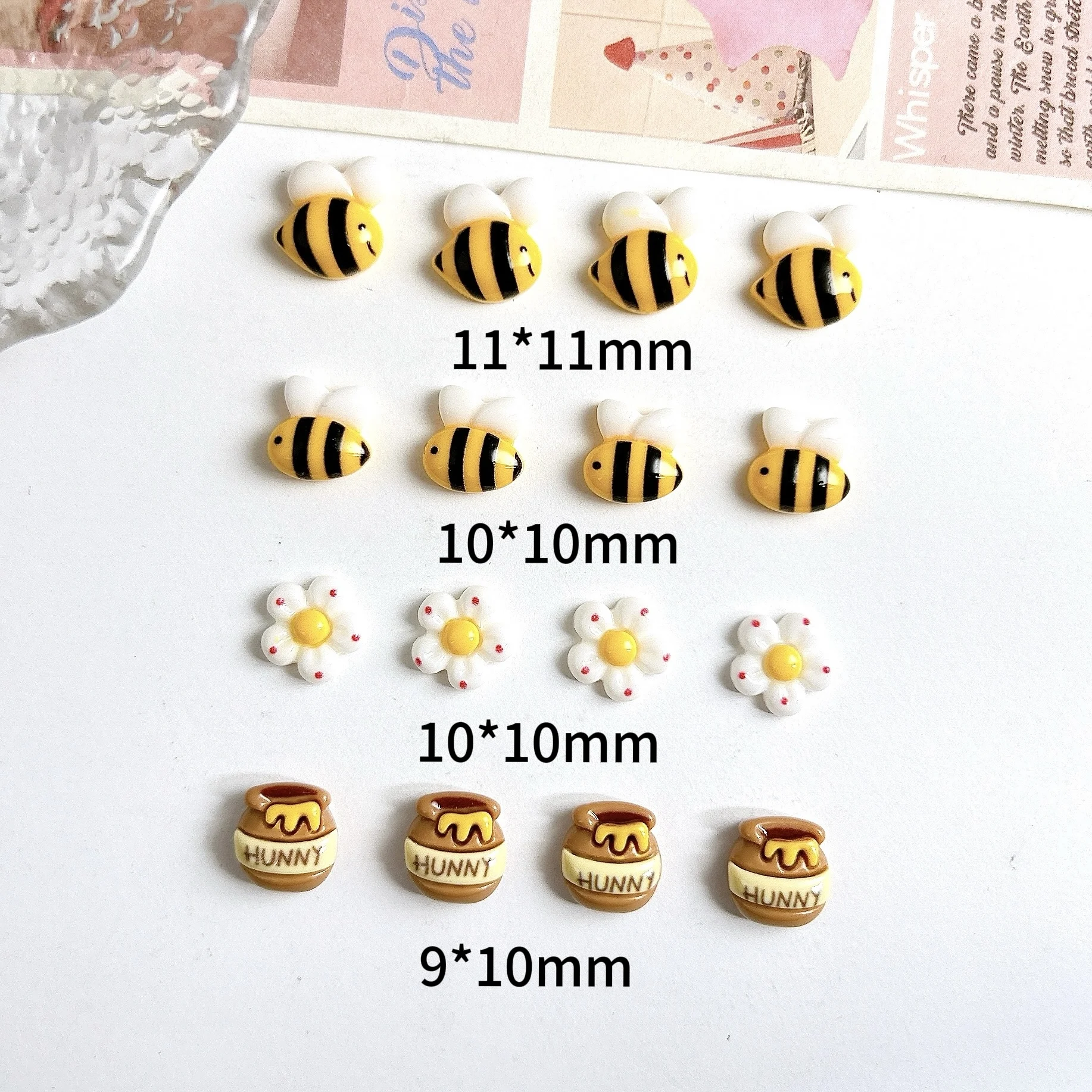 30 Uds. Novedad, bonitos abalorios de resina para uñas con forma de flor de abeja, serie marrón creativa, lata de miel, decoraciones artísticas para uñas, horquilla DIY, materiales para uñas