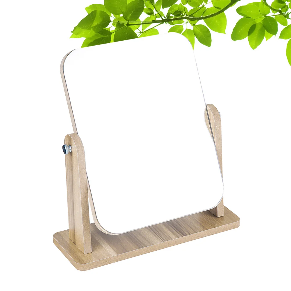 1 pçs espelho de maquiagem moldura de madeira resistente a riscos imagem clara rotativo espelho de mesa suporte estável para o quarto