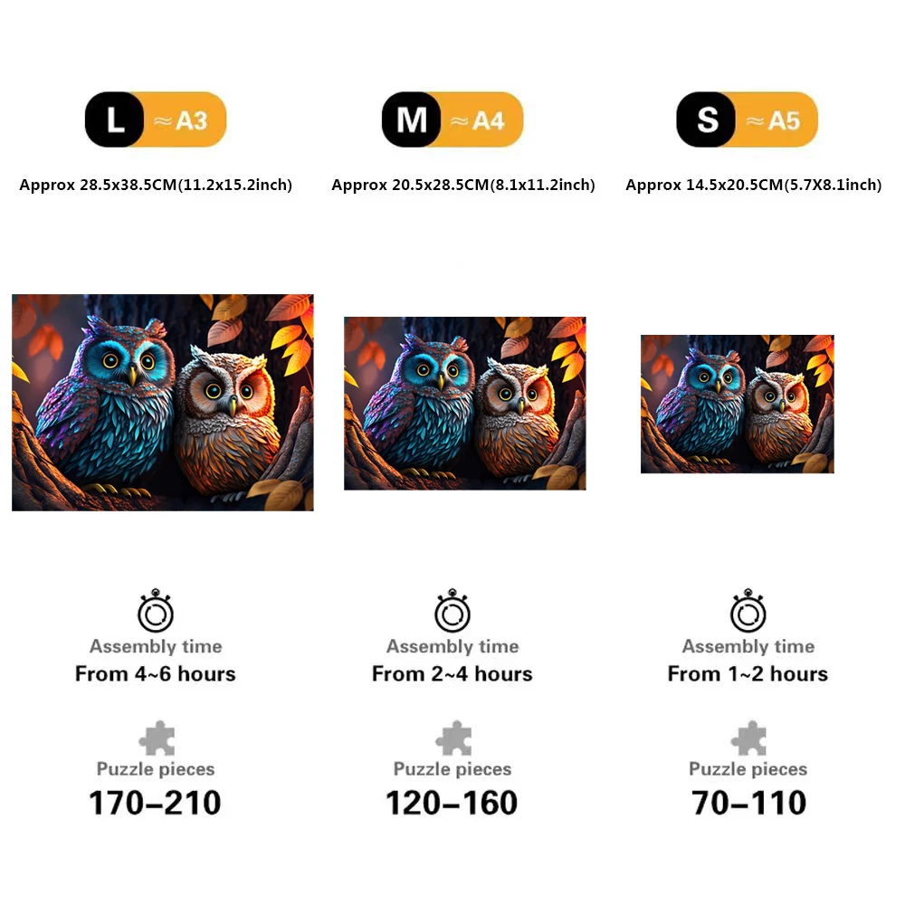 Coppia di gufo puzzle in legno per adulti, pezzi a forma di animale puzzle giocattoli, regalo di natale decorazioni per la casa gioco di famiglia