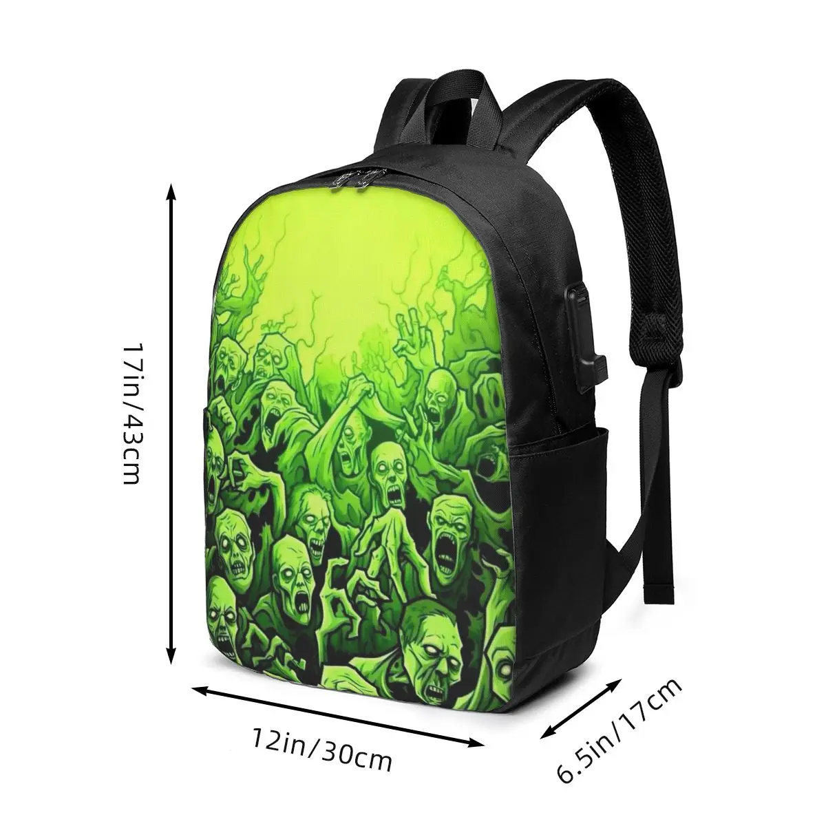 Gothic Green Skeleton Pattern Backpack Travel Notebook Bag Computer College Student School Bag Laptop Shoulder Bags Men Women