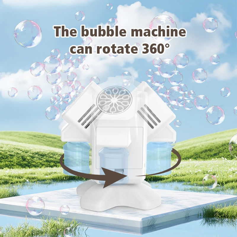 Jouet à bulles pour enfants, fête d'anniversaire en plein air, mariage, Machine à bulles rotative à Double tête, jouet sans batterie, eau à bulles