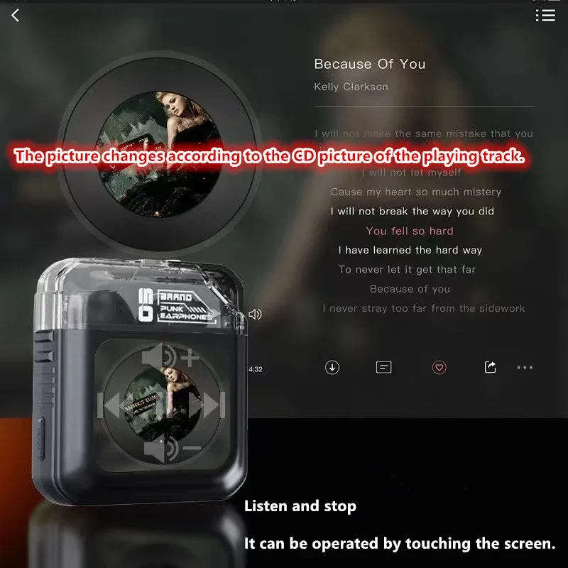 2024 LED Color Screen Earphones Bluetooth 5.0 Noise Cancellation True Wireless Touch Control Half in Ear Sport Earbuds with APP