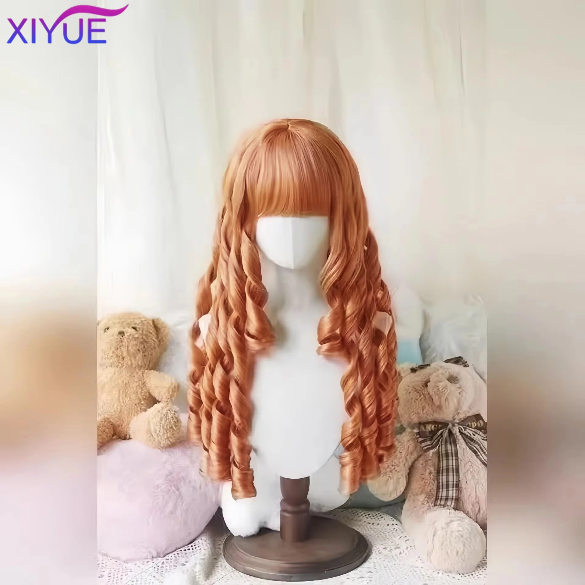 XIYUE Synthetic Black Wig with Long Ponytail Short Straight Wig Lolita Cosplay Party Harajuku Blonde Wig With Bangs for Women