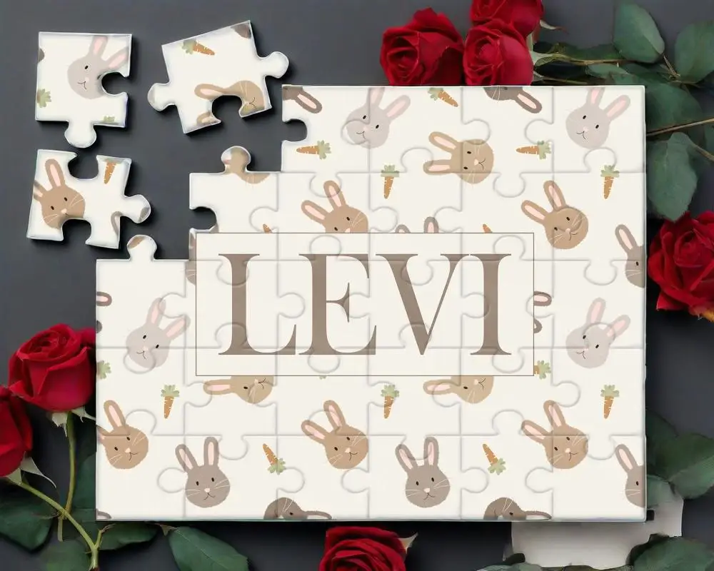 25*20 CM Personalizzato Ragazzo Coniglietto di Pasqua Nome Puzzle Cestino di Pasqua Riempitore per Bambini Regalo di Pasqua, Puzzle con Nome, Puzzle Personalizzato 5*6 Pezzi