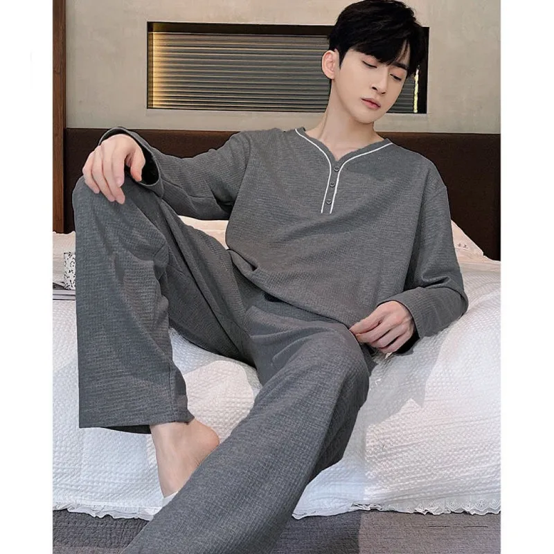 Cotton Pajamas Men Spring Style Long Sleeve Loungewear Spring Autumn Men Suit Men Fall and Winter Pajamas Can Be Worn Outside