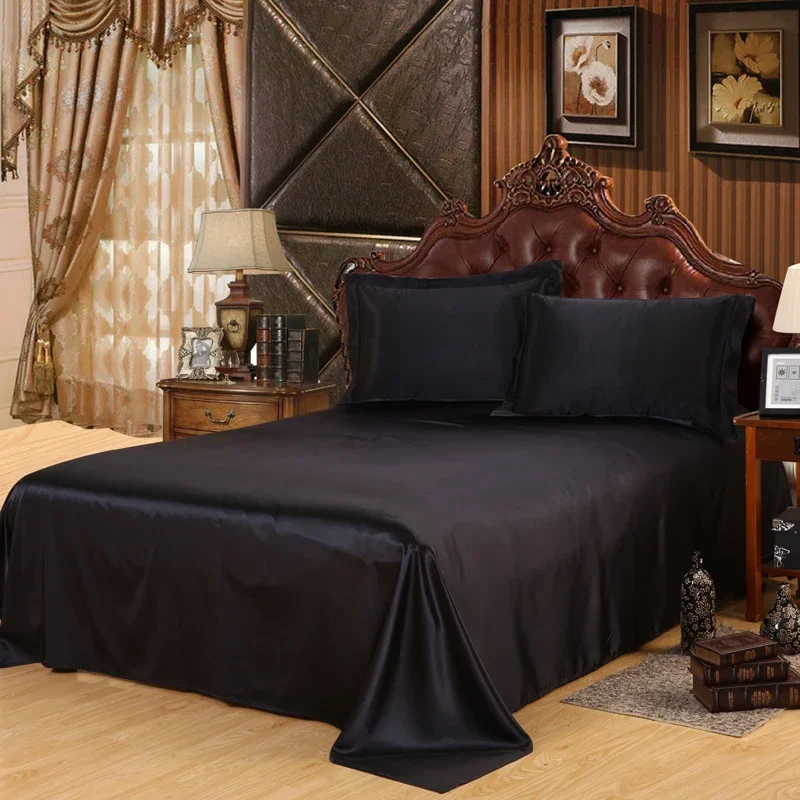 31 Solid Color Black Color Satin Silk  Luxury Cool Bedding Set for Summer with Duvet Cover Flat Sheet Pillowcase