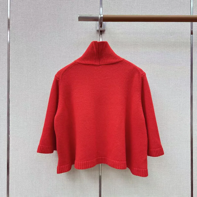 Women's sweater New elastic knitted slim fit short sleeved top for autumn 2026 Wool blend high neck pullover short tops Knitwear