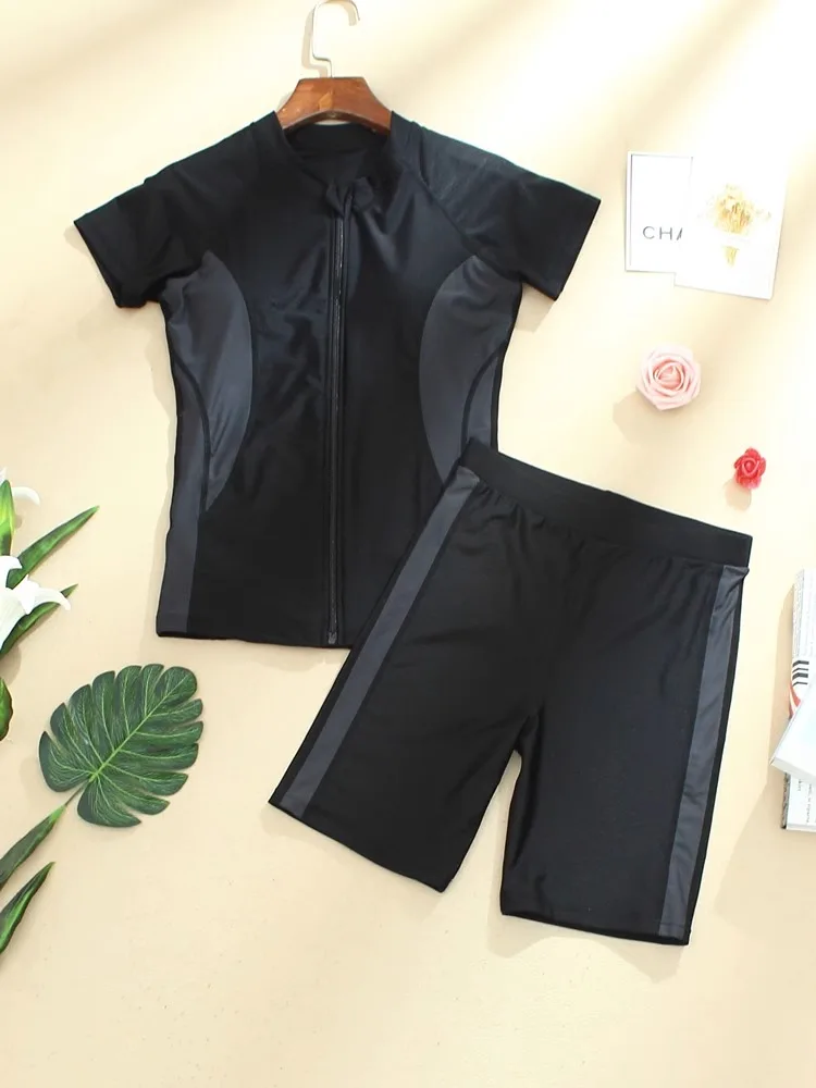 

plus Size Women's Spor ort Sve Swimsuit Conservative Slimming Belly Covering Five-Quarter Pants Thermal Spa Swimming Suit