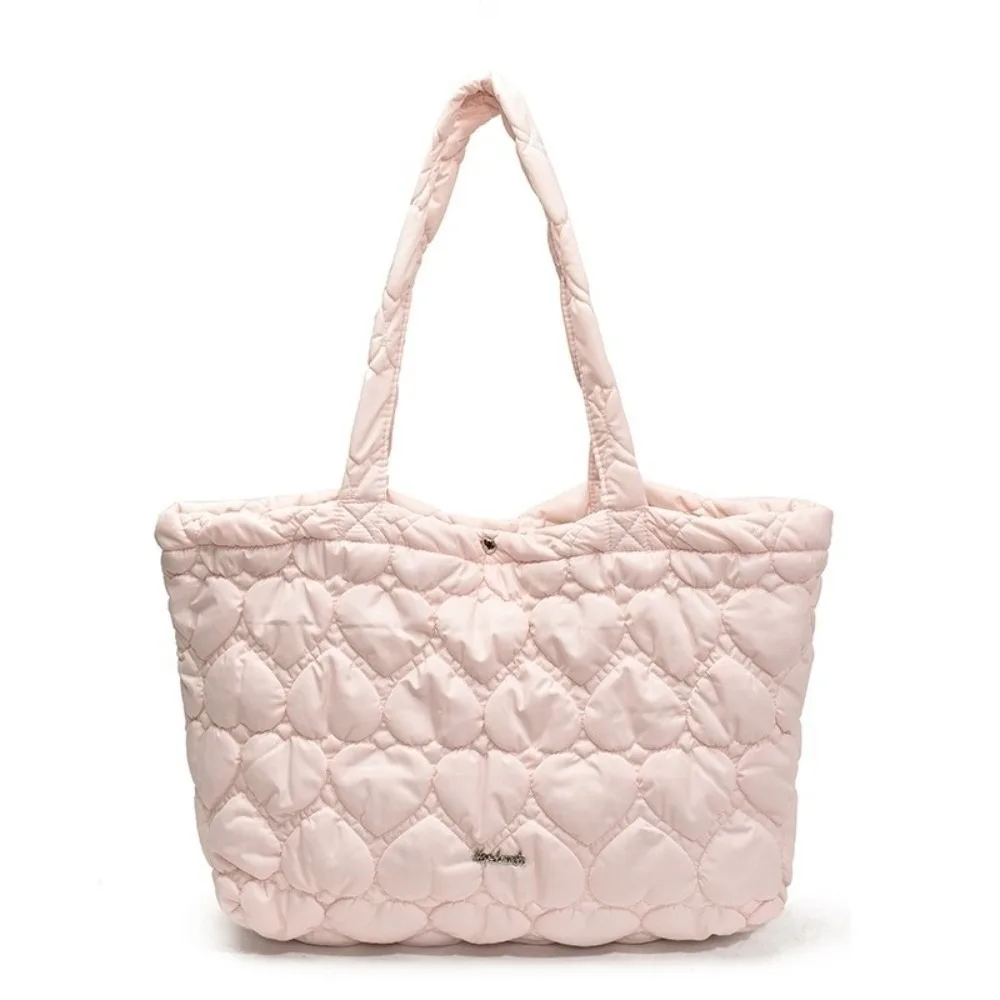 

Модная однотонная пышная сумка-тоут большой емкости, корейская стеганая сумка в форме сердца, водонепроницаемая женская сумка для отдыха, осень-зима