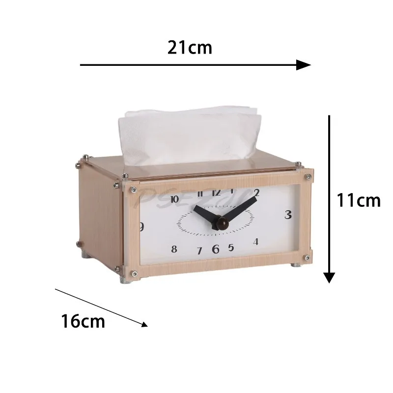Wooden Clock with Time Display Tissue Box High Aesthetic Desktop Clock Bedside Creative Hour Desktop Clock