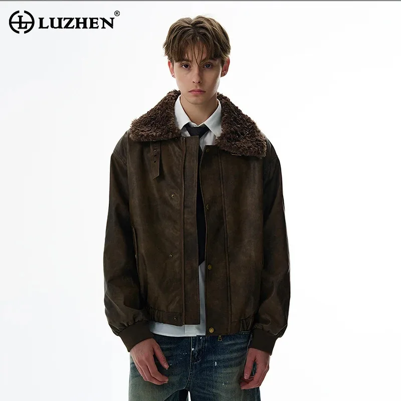 

LUZHEN модная красивая высококачественная шерстяная кожаная куртка с меховым воротником мужская 2025 зимняя стильная элегантная повседневная стеганая куртка JY4518