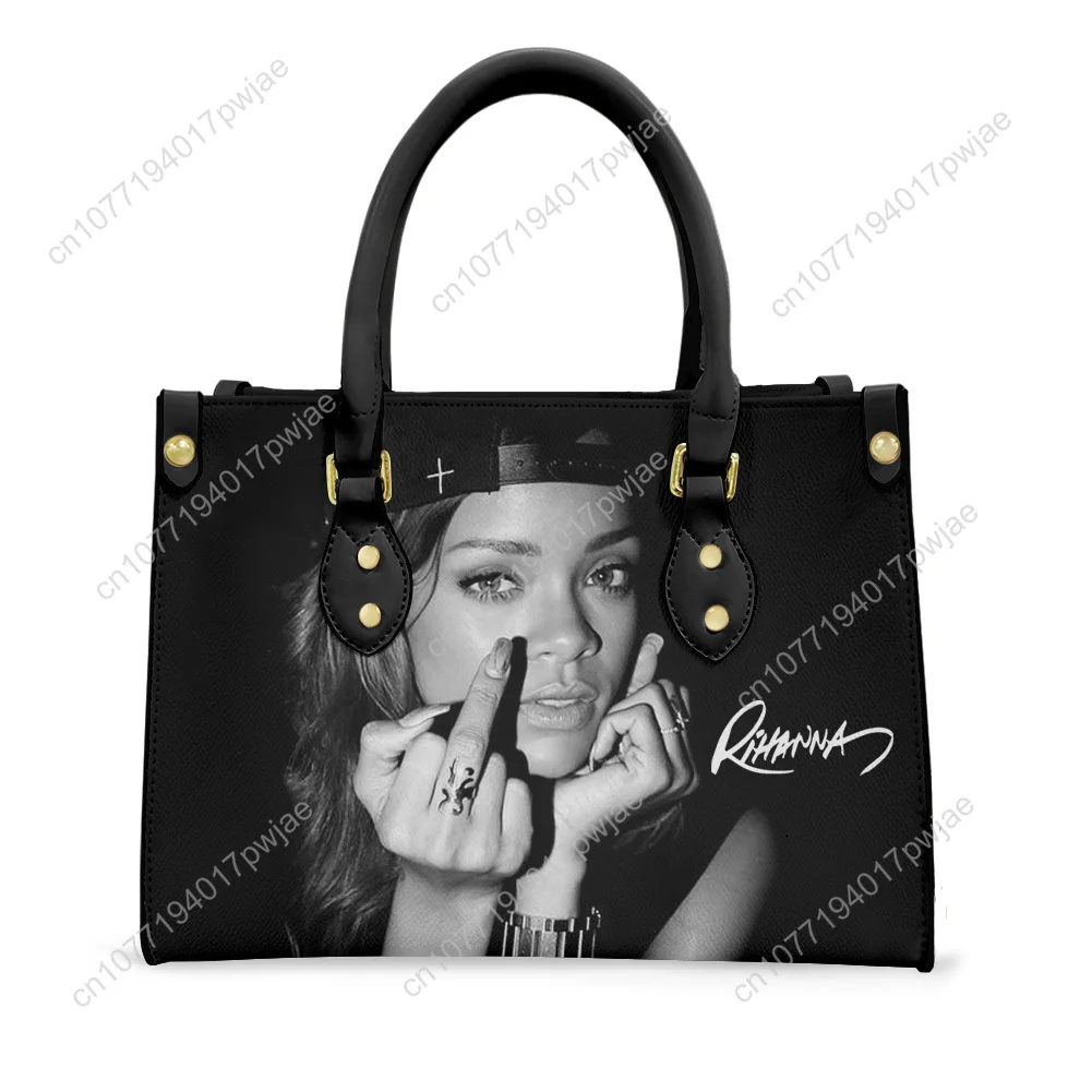 R-Rihanna Hip-hop Rapper Tote Bag Purse Womens Mens Personalized Text Image PU Leather Handbag Business Shopping Gift Bags