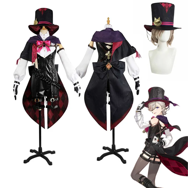 Genshin Impact Lyney Cosplay Costume pour hommes et femmes, perruque chapeau, tenues ply palying, Halloween, carnaval trempé, retour gratuit