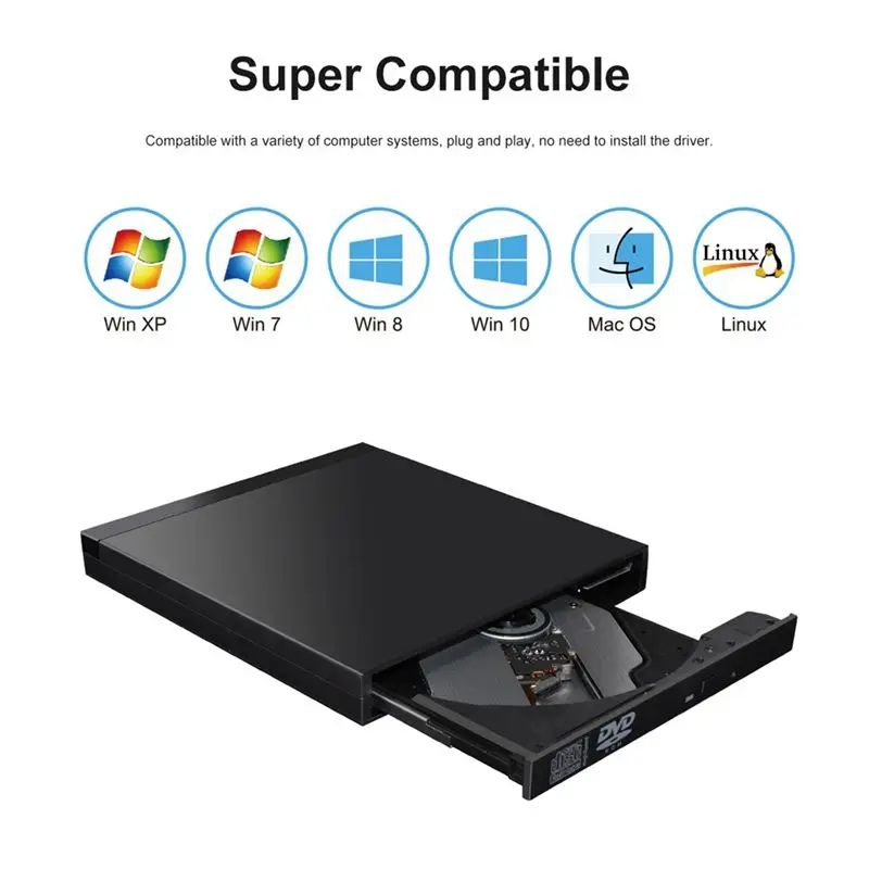 ABMF-USB 3.0 External CD/DVD Optical Drive CD/DVD Player DVD Burner With USB 3.0 Ports Card Reader For PC Laptop