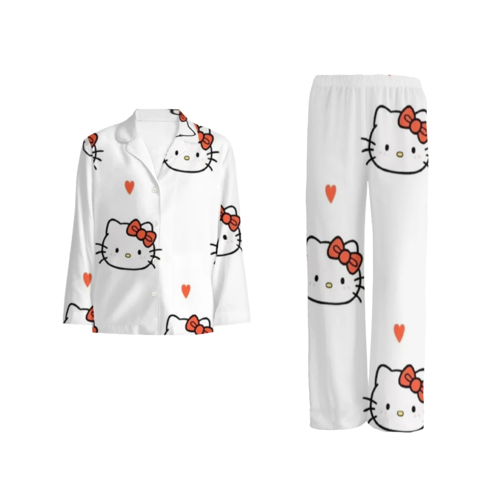 

Sanrio Hello kiting Cotton pajamas set for men and women, long-sleeved strawberry doll print casual pajamasSanrio Hello kiting