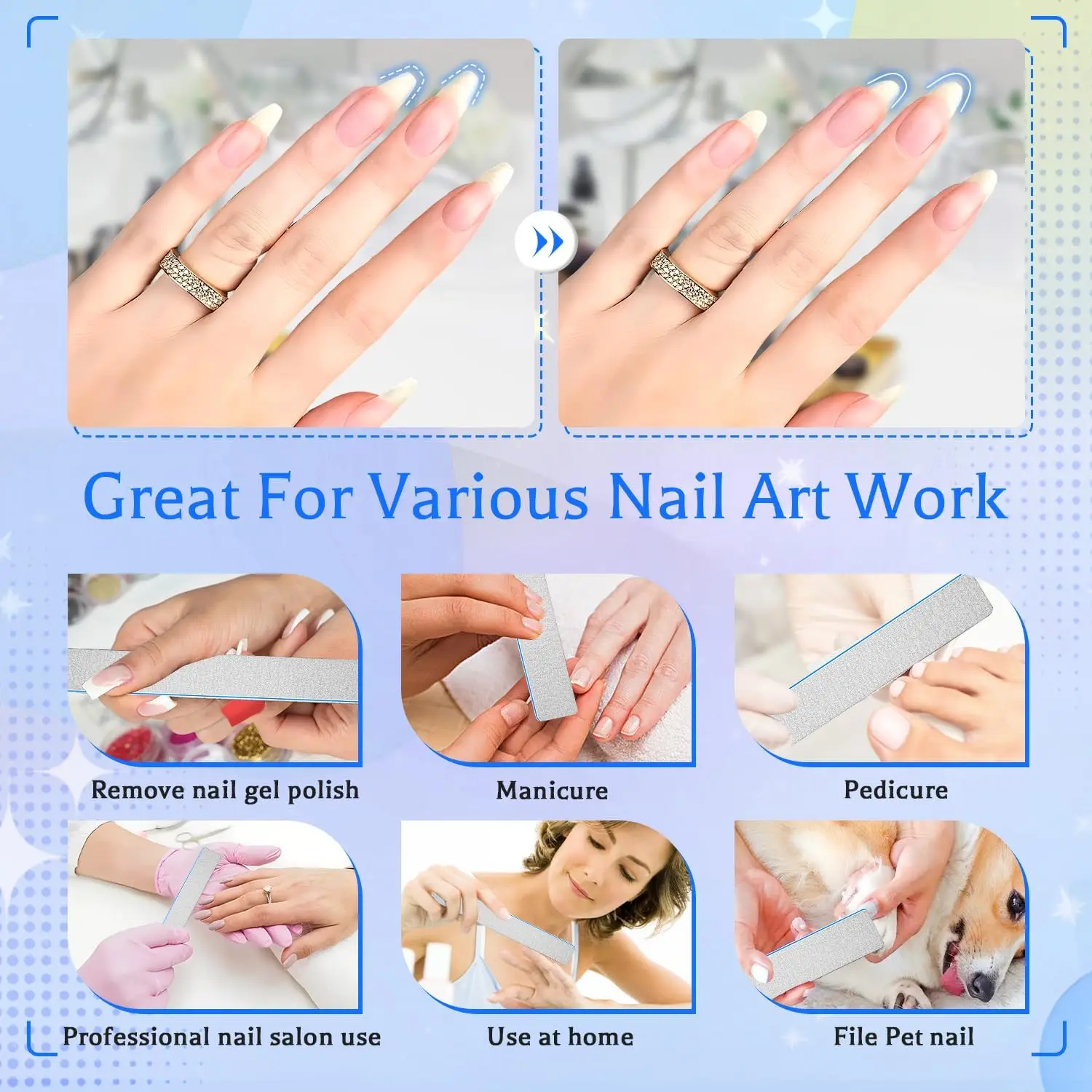25/50 Pcs Washable Durable Nail Art File 80/80 Grit Manicure Supplies Square Emery Board Sanding Files Buffer For Home Salon Use 6