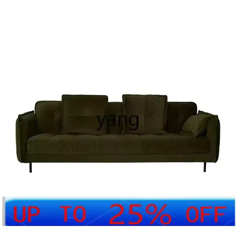 

LTT small apartment multi-person goose down retro dark green living room fabric straight row sofa