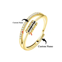 Adjustable Anxiety Ring Custom Name Ring 925 Silver Relieve Fidget Spinner Beads Meditation Ring For Women Customized Jewelry
