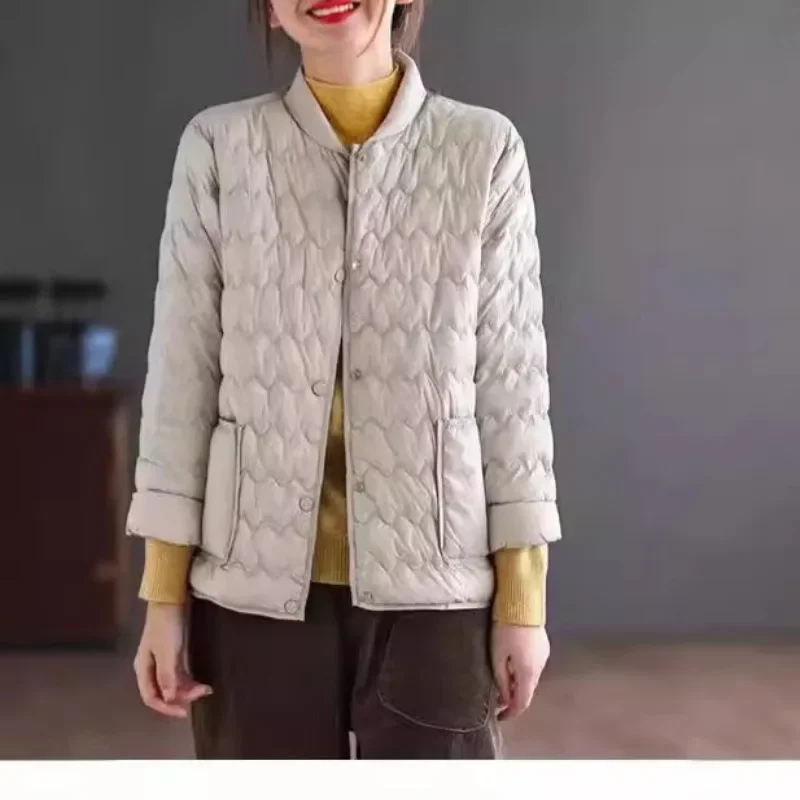 

Women's Parkas Winter Lightweight Quilted Jackets Stand Collar Warm Single-breasted Long Sleeve Windproof Loose Women Clothing