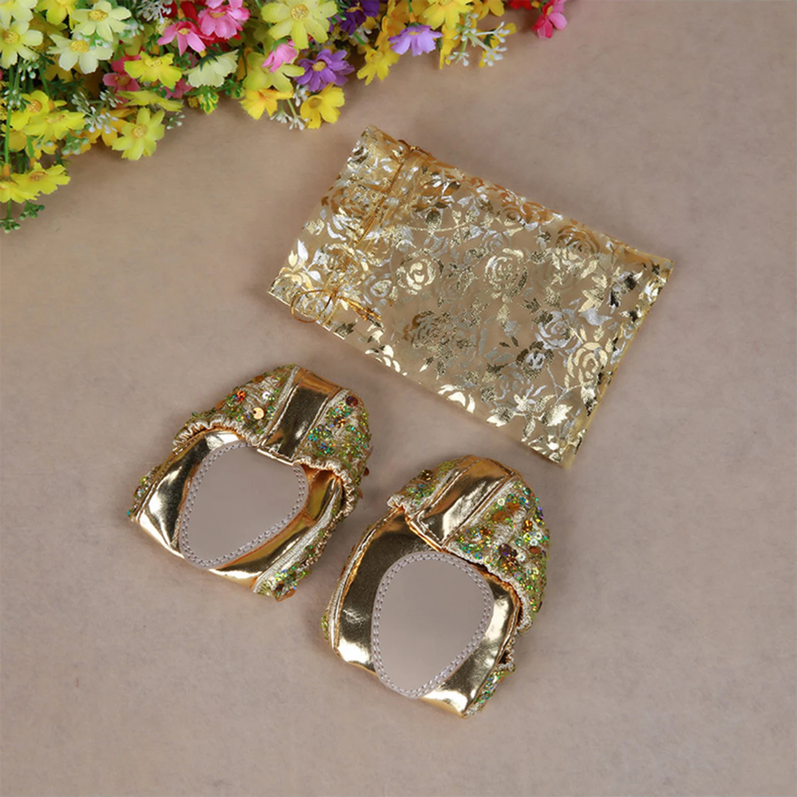 Damskie buty do tańca brzucha Eleganckie baletki z miękką podeszwą Błyszczące cekiny zdobione Przyjazne dla skóry tenisówki Ćwicz mieszkania sceniczne