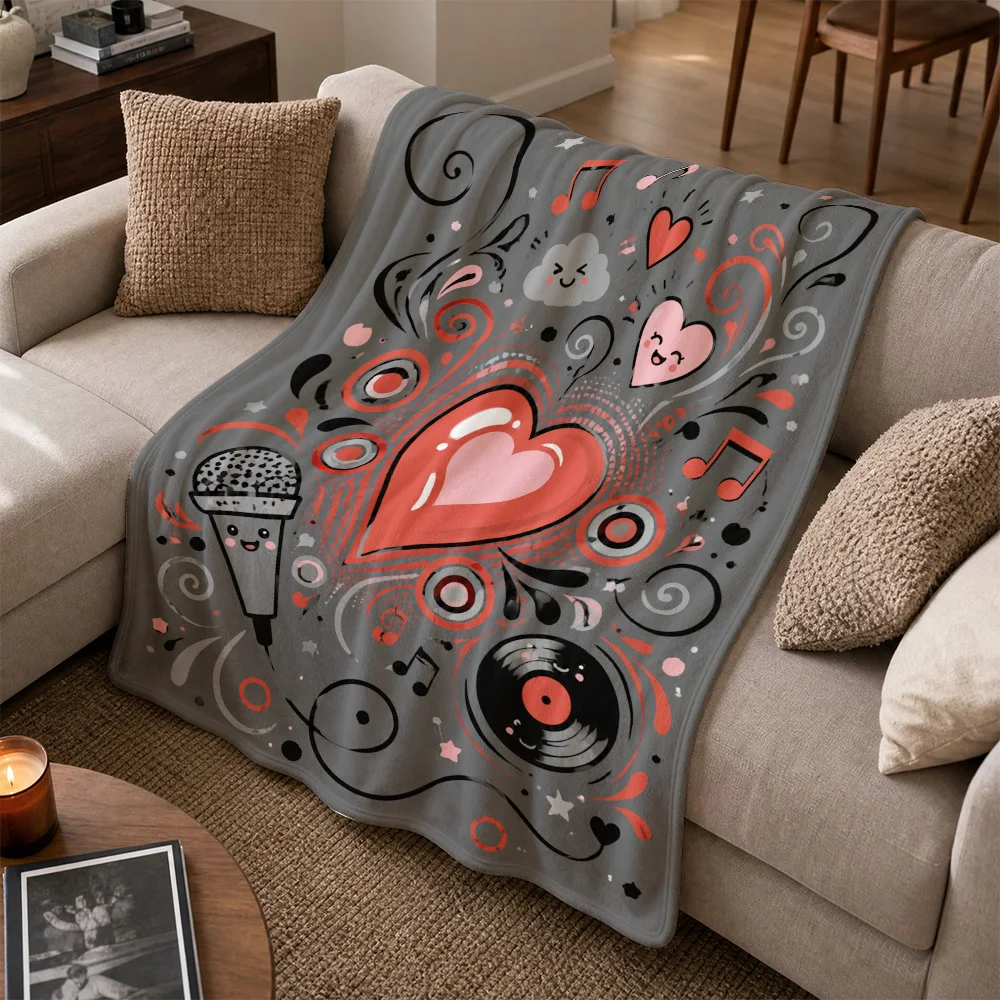 Aesthetic Music Lover Throw Blanket Soft Cozy Pop Art Vinyl Record Sofa Throw Gift for Couch Decor Music Notes Valentine's Day I