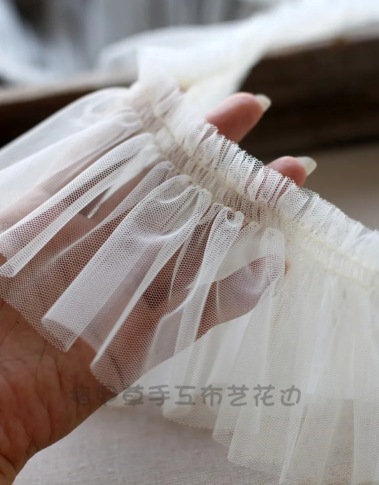 3 Meters 10CM Wide White Blue Pink Lace Ribbon fabric Ruffle Trim Collar Sewing Clothing Skirt Headwear Guipure Decoration