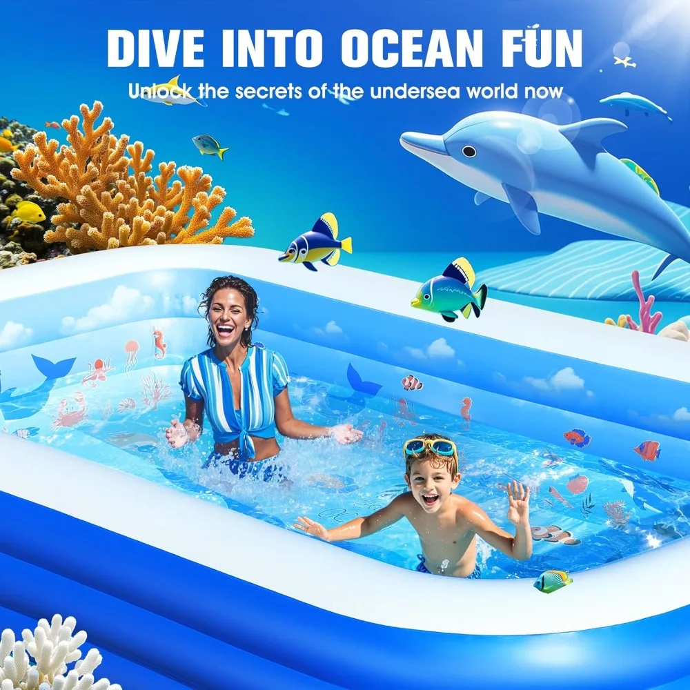 Inflatable Pool with Canopy,Upgraded Inflatable Swimming Pool for Kids,Adult,Large Inflatable Blow up Pools, for Backyard-Blue