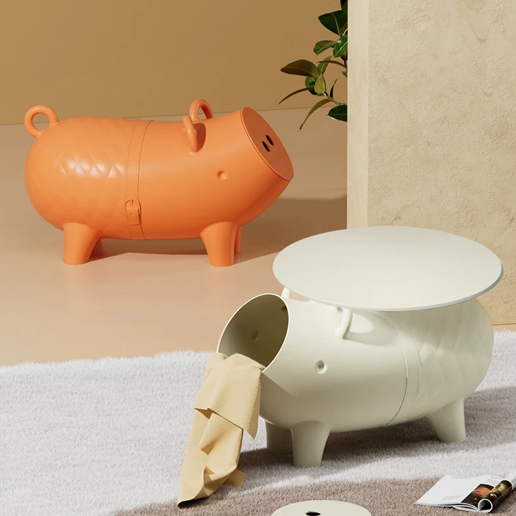 Naokten Brain Pain Creative Can Store Simple Side Cartoon Pig Children's Tea Table