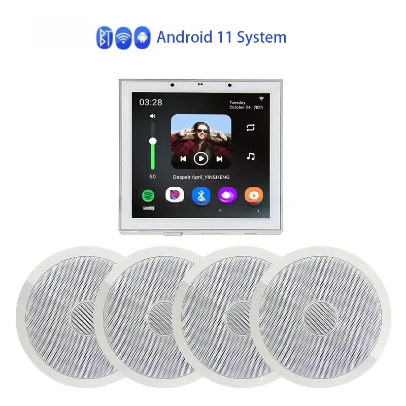 

4inch Smart Home Wall Amplifier Android 11 WiFi Alexa Control Remote Home Amplifier Background Music Audio Amplificador