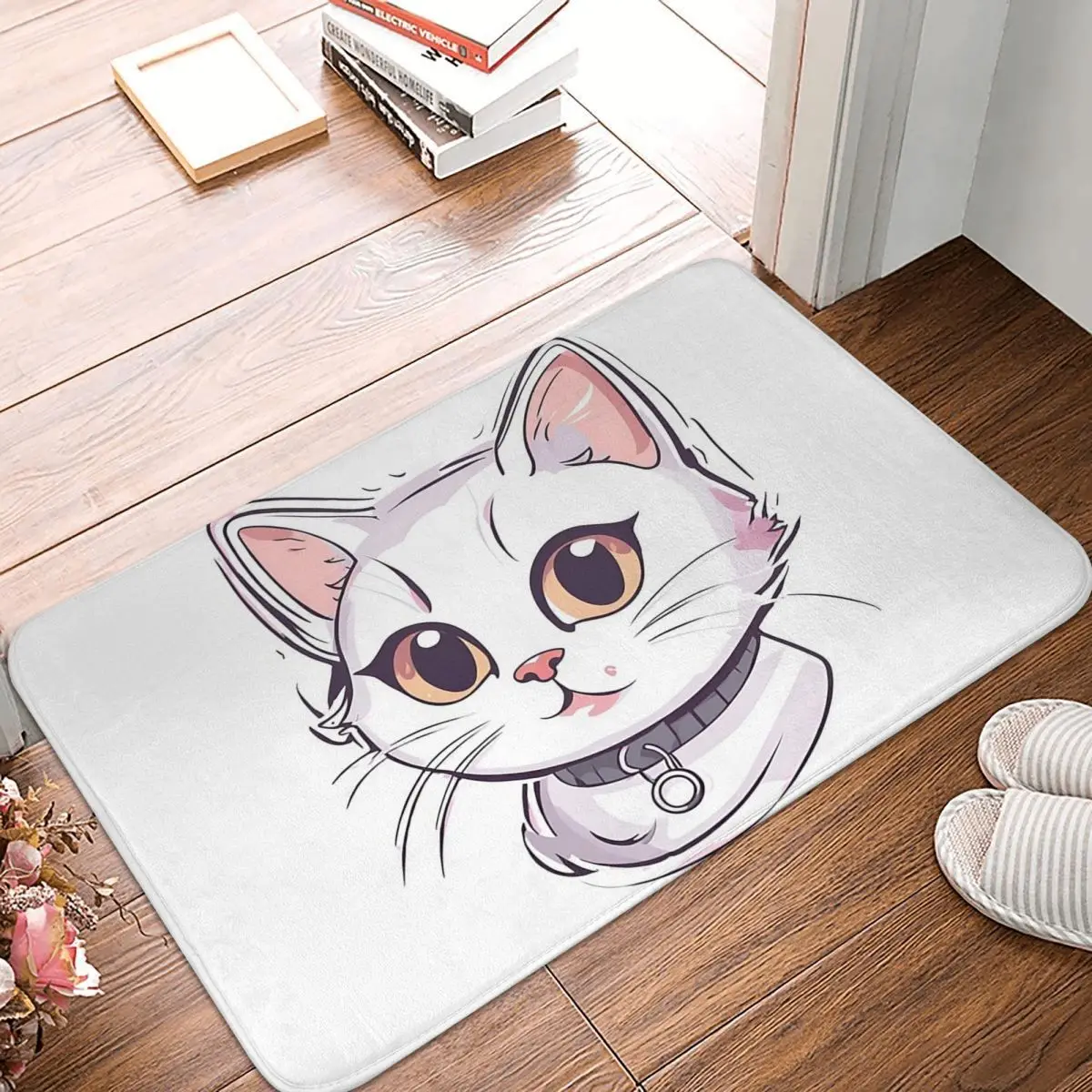 Funny White Cat With Big Eyes Anti-slip Doormat Floor Mat Water oil proof Carpet Rug for Kitchen Entrance Balcony Footpad Mats