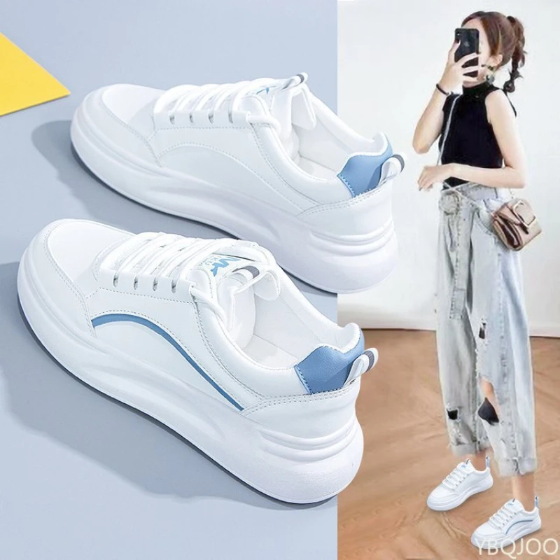 

2024 Women's New White Sneakers Spring Autumn round toe Shoes Versatile lace up flat Casual comfort ladies shoes Zapatos Mujer