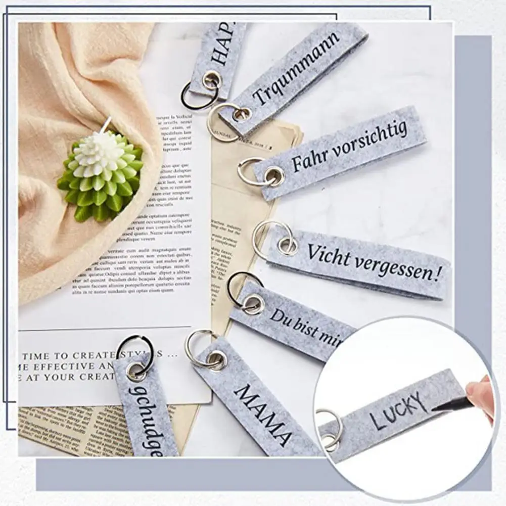 Diy Decoration 20pcs Felt Key Rings with Blank Tags Stainless Steel Key Fobs for Diy Crafting Customizable for Backpacks