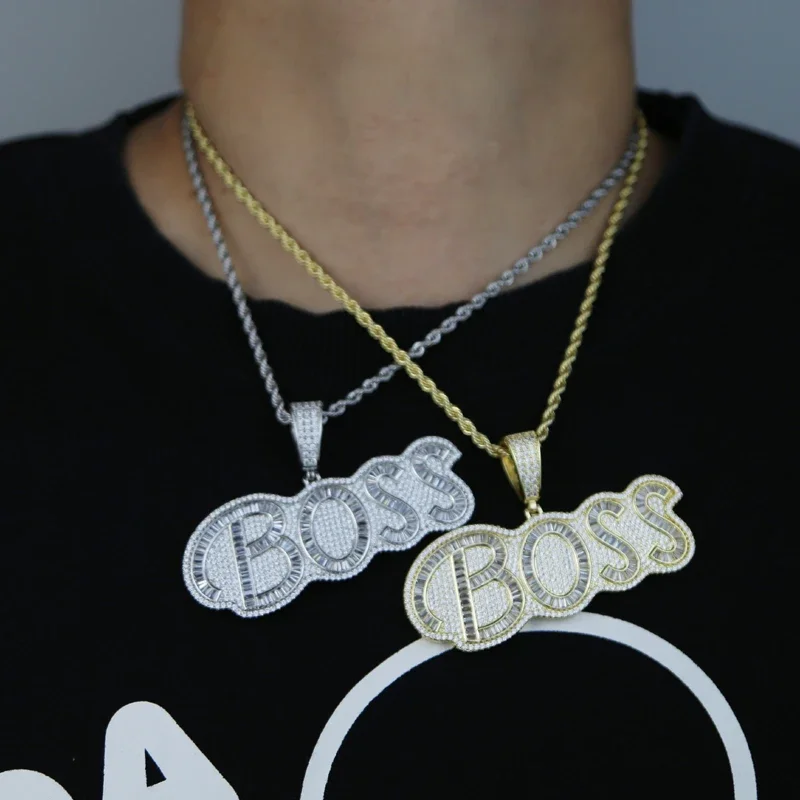 الهيب هوب رسالة بوس قلادة قلادة مثلج خارج بلينغ 5A زركون تشيكوسلوفاكيا حبل سلاسل الرجال النساء المجوهرات #6