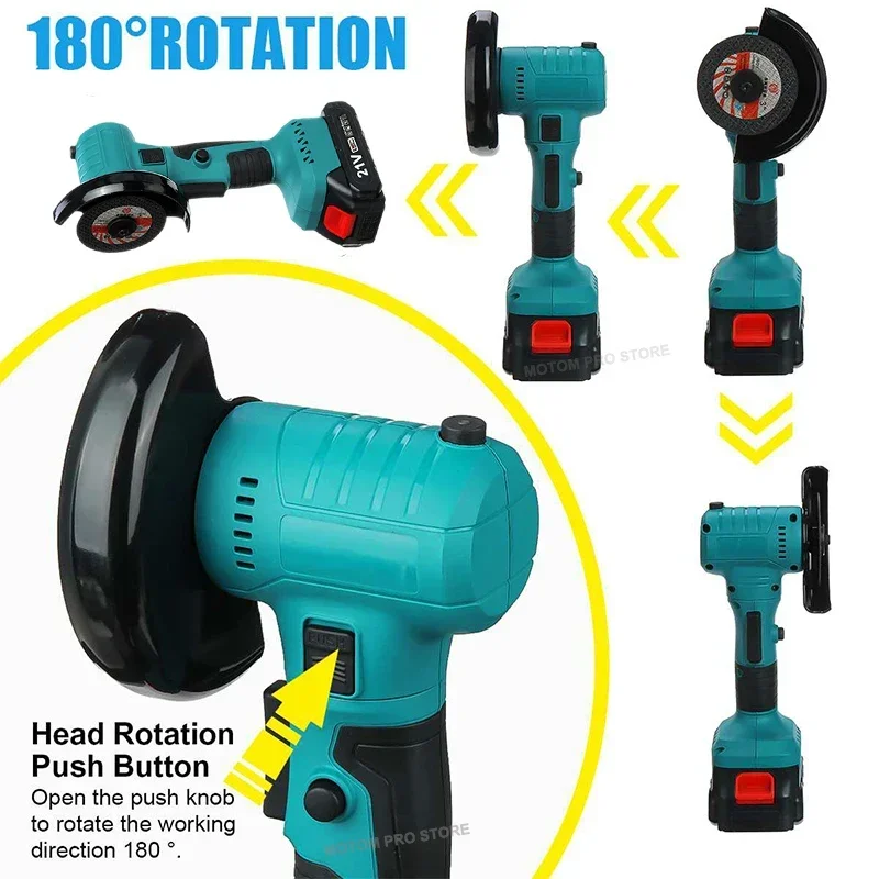 21V Brushless Mini Electric Angle Grinder Rechargeable Battery Grinder 180° Rotation Polishing Machine for 18V Makita Battery