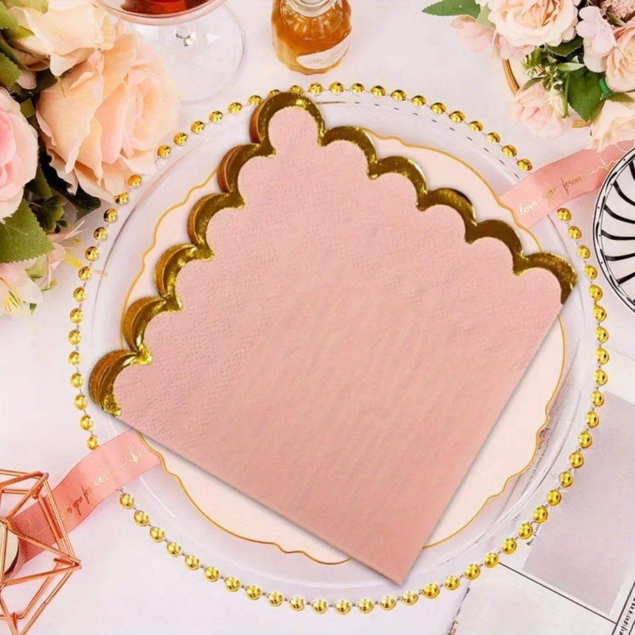 40 قطعة المناديل القابل للتصرف 25x25 سنتيمتر الأزهار الذهبي حافة ورقة المفارش لقضاء عطلة حفلة عشاء الجدول إعداد ديكور لوازم