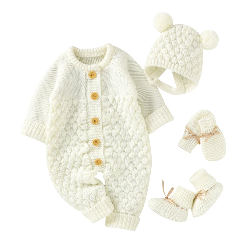 Baby Rompers Clothes Autumn Winter Knitted Newborn Boys Girls Solid Plain Jumpsuits Fashion Solid Plain Toddler Kids Unisex Wear