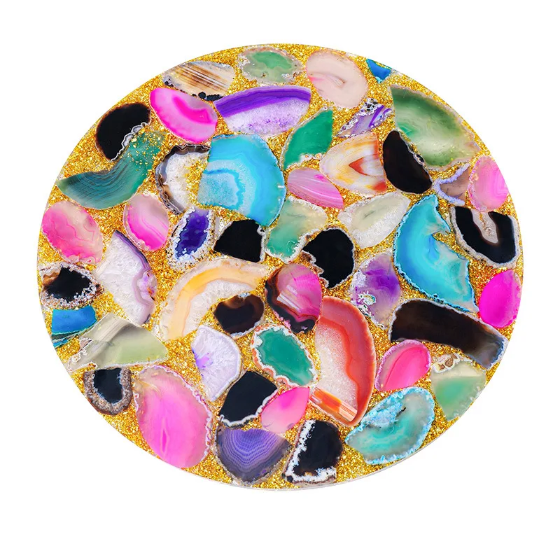 PYH natural crystal agate sheet lucky transfer disc ornament multi-color agate sheet splicing crystal handicraft