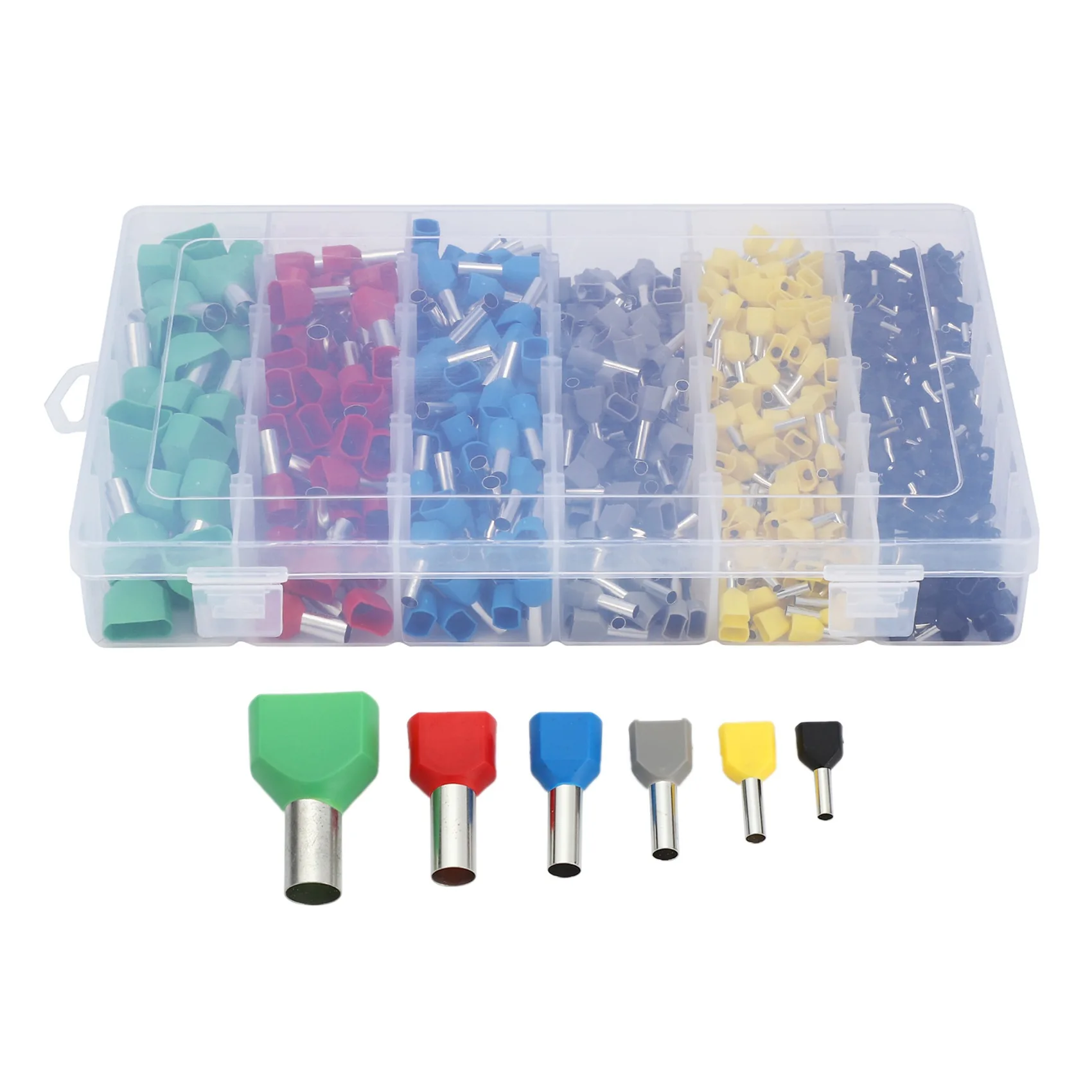 ABMS-1560Pcs المزدوج Bootlace الطويق المعرض عدة الكهربائية تجعيد المزدوج دخول الحبل نهاية سلك موصل طرفي