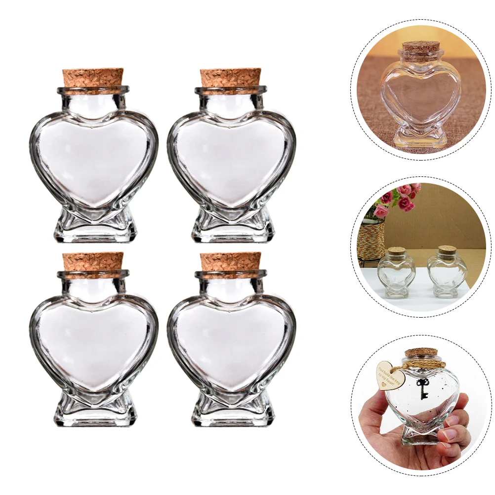 2PCS/4Pcs Transparent Glass Wishing Bottles With Corks Heart Shaped Wishing Bottles Perfume Bottles Glass Drift Bottles Vials