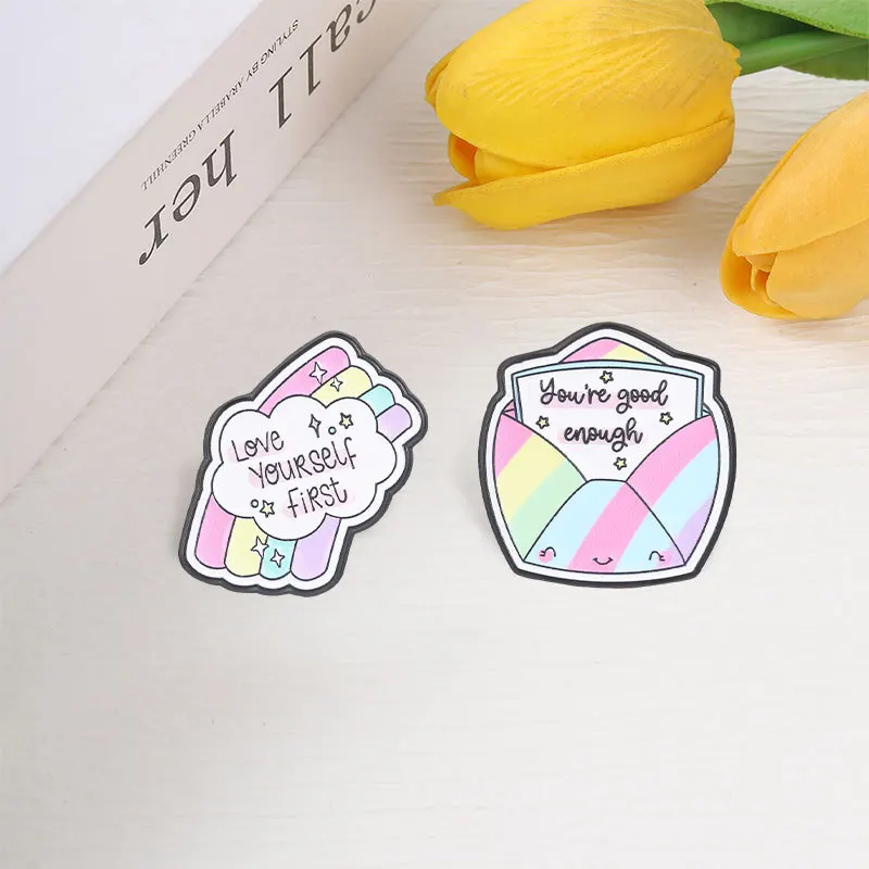 New Creative Rainbow Envelope Cloud Love Yourself First Metal Brooch Gift Badge Pin DIY Clothing Bag Hat Scarf T-shirt Accessory