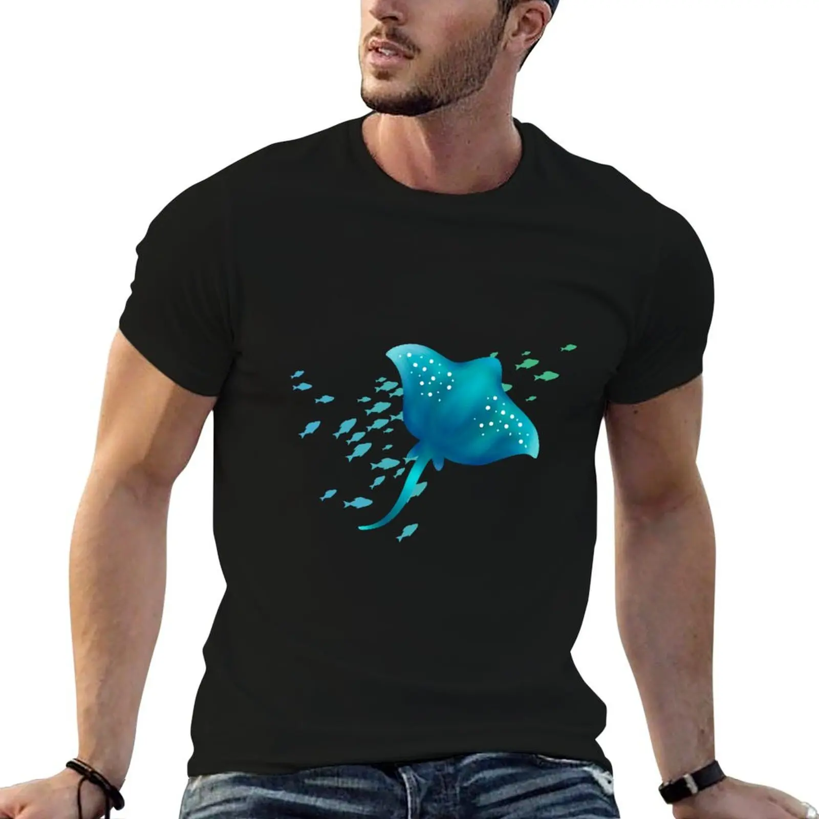 

Manta ray with fish T-Shirt customs design your own man t shirt Man t-shirt mens graphic t-shirts hip hop