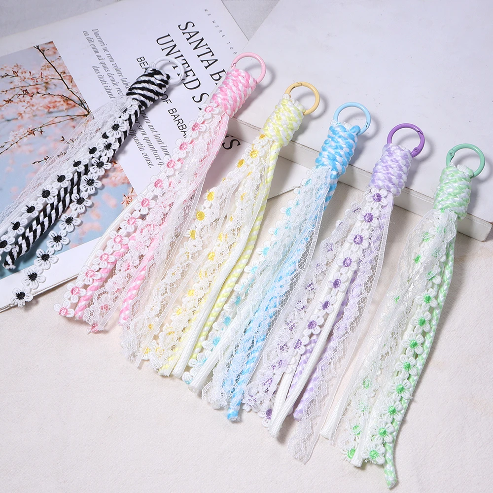 2pcs Colorful Braided Lanyard Keychain Dopamine Lace Nylon Rope For DIY Handmade Fashion Keyring Bags Decoration Accessories image 3