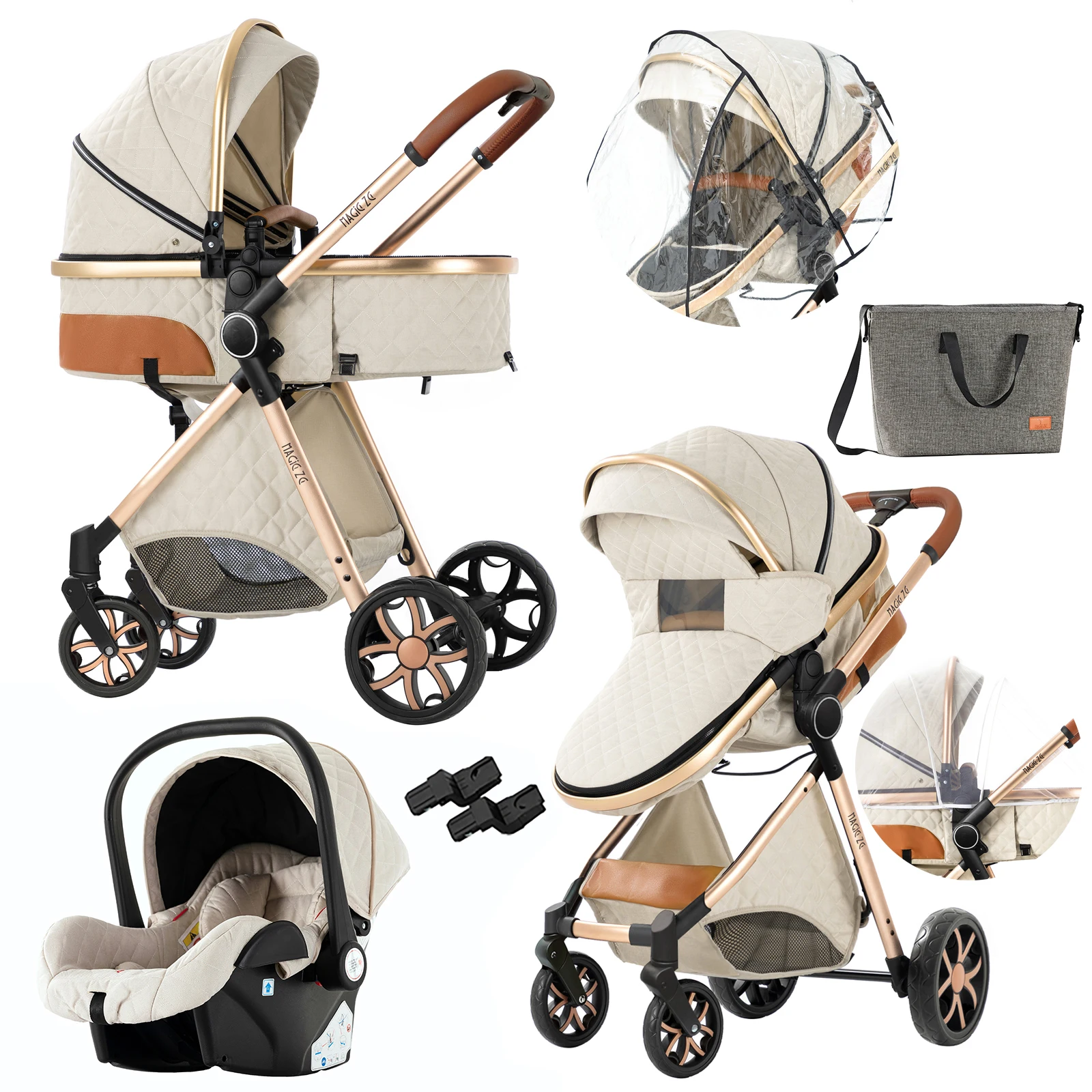 Kinderwagen 3 in 1 Kinderwagen Lichtgewicht Kinderwagen Draagbare kinderwagen kinderwagens voor pasgeboren baby autostoel kinderwagen met wieg