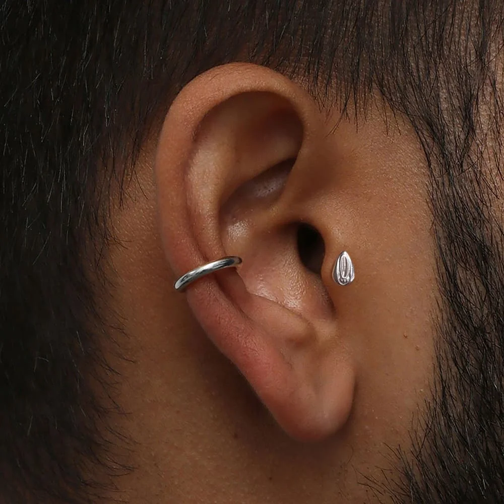 Twolobes 1 Stück ASTM F136 Titan Tropfenförmiger Labret-Piercing Innengewinde Flacher Rücken Ohrstecker Helix-Ohrring Schmuck 18G 16G – Detail 3