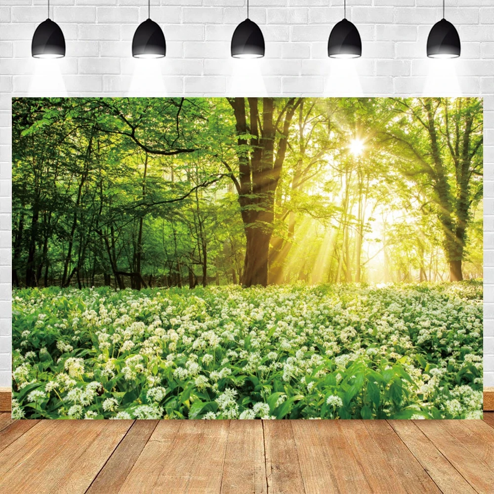 Spring Backdrop Natural Scenery Forest Tree Flower Garden Photography Background for kids Birthday Wedding Baby Shower Party