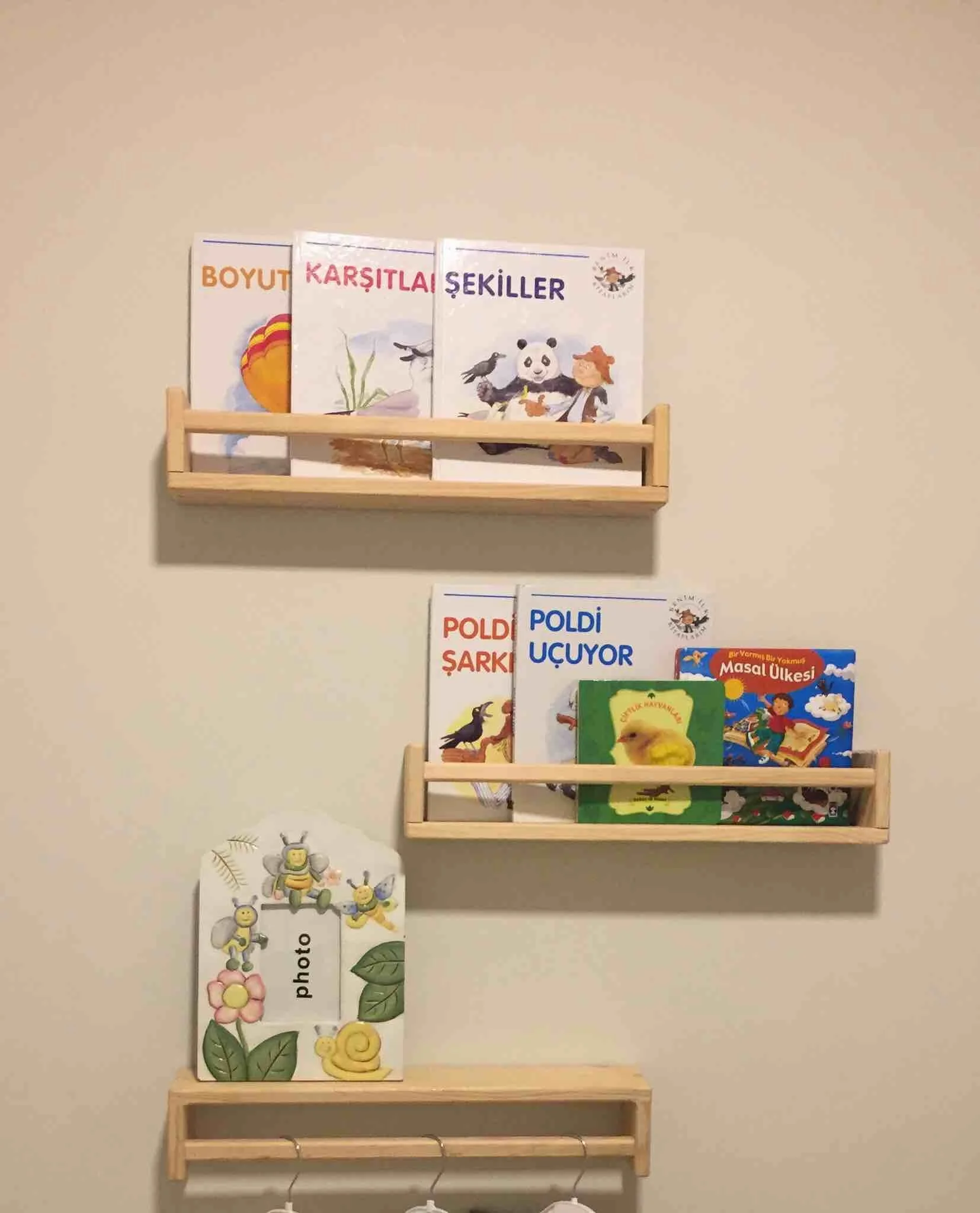 3 Pcs Bookcase Child Baby Room Wall Rack Wooden Organizer, Home Decoration Storage Wall-Mounted, Kids Room Decor Shelf